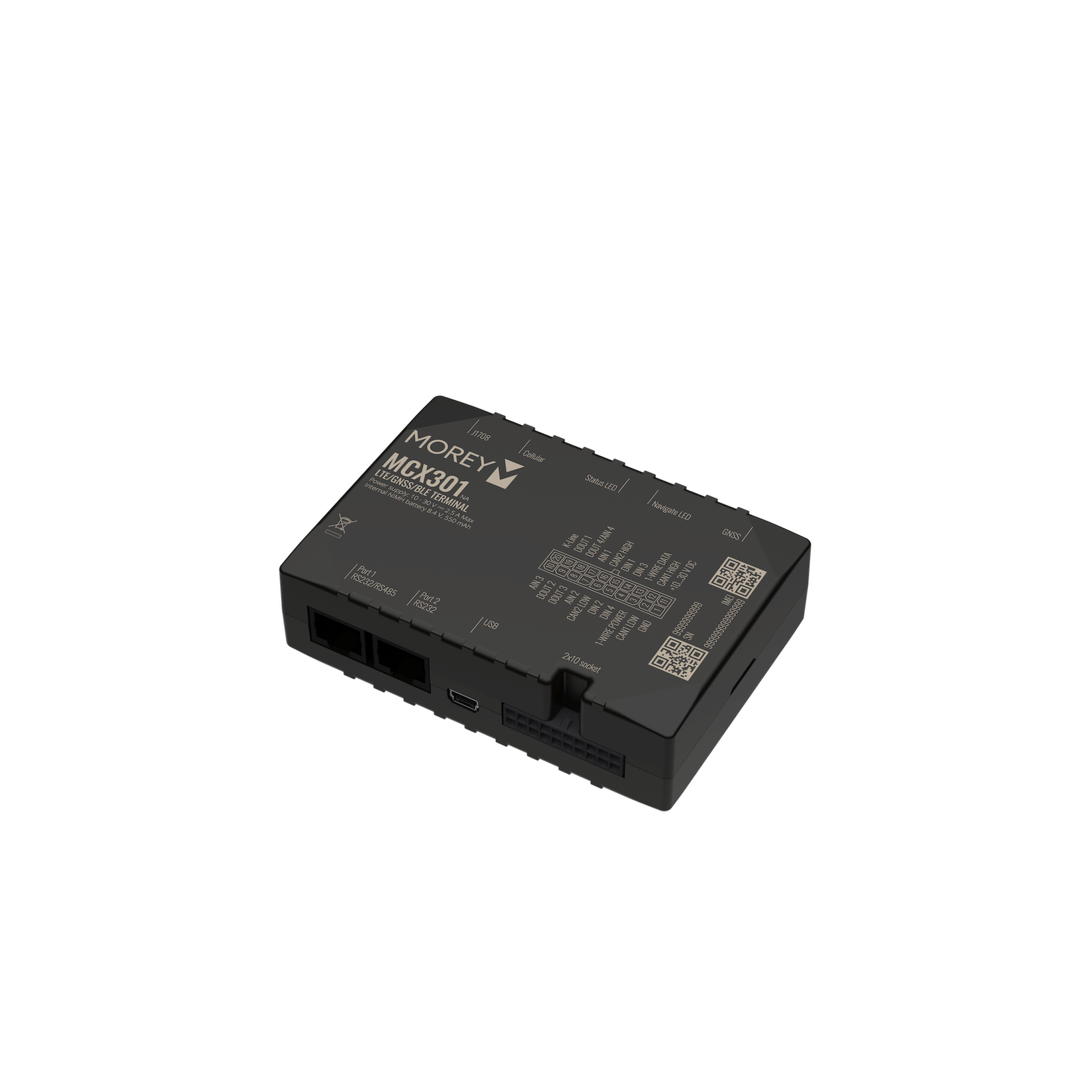 Morey MCX301 LTE tracker with CAN, tacho, RS-232 & RS-485