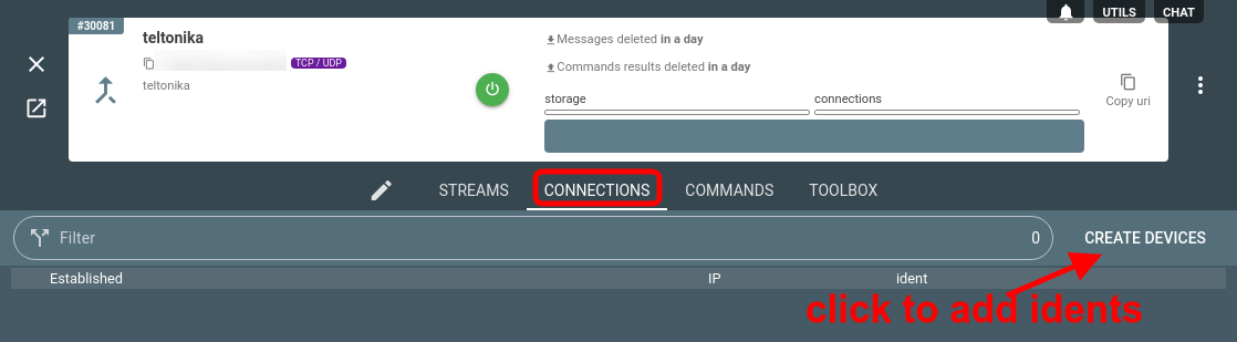 device card connections tab create devices