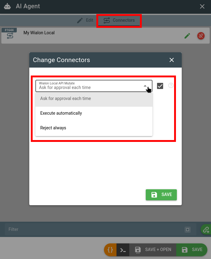 assign the wialon local connector to the AI agent and choose the mutate rule