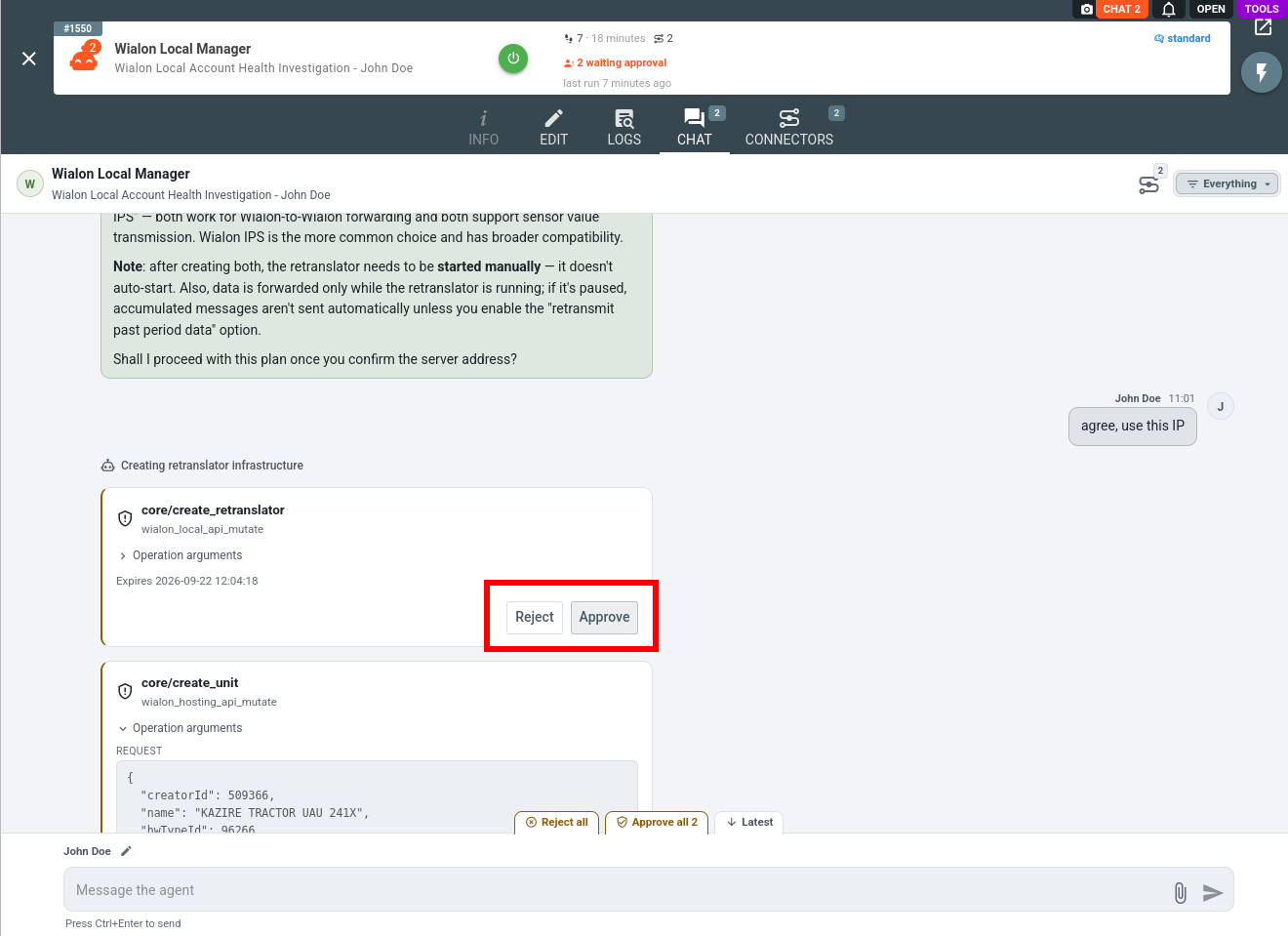 approval requests of wialon local and wialon hosting mutation calls