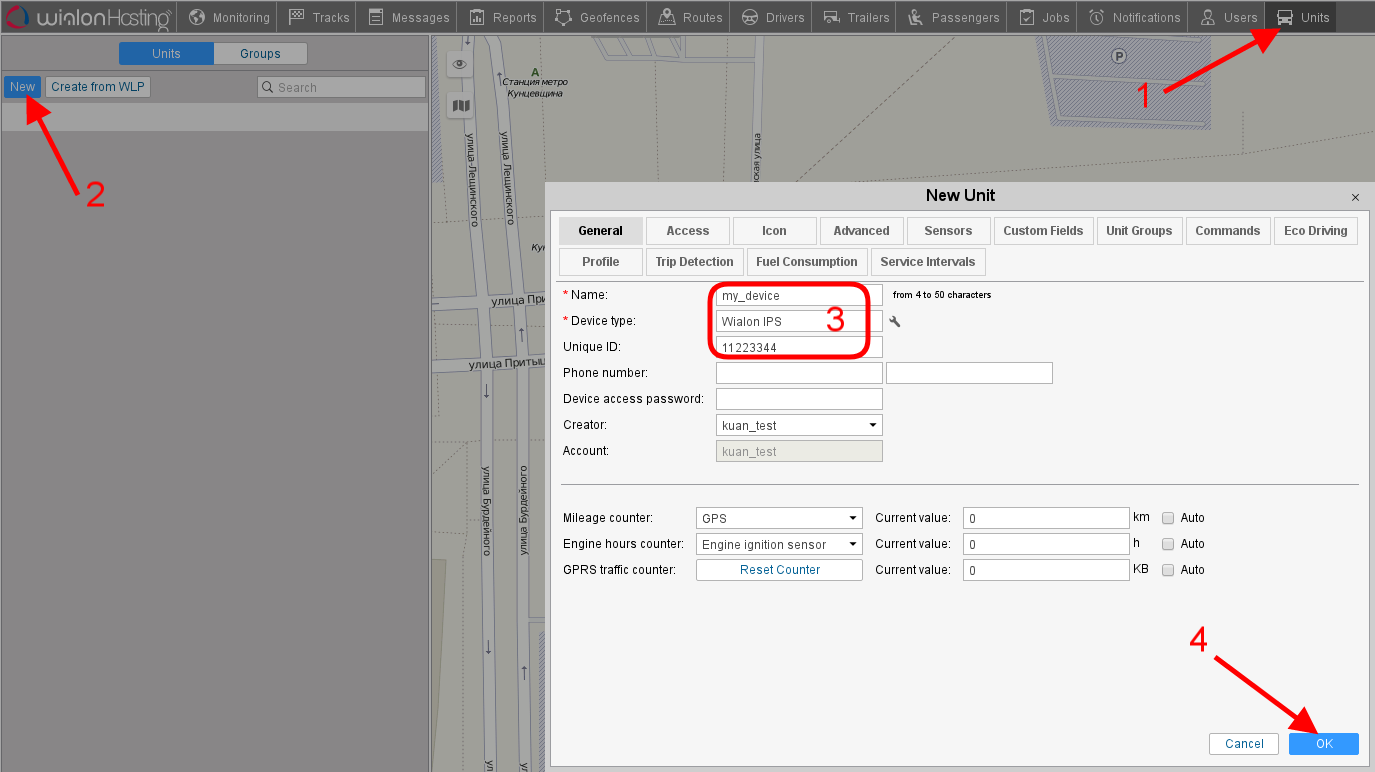 wialon hosting unit create