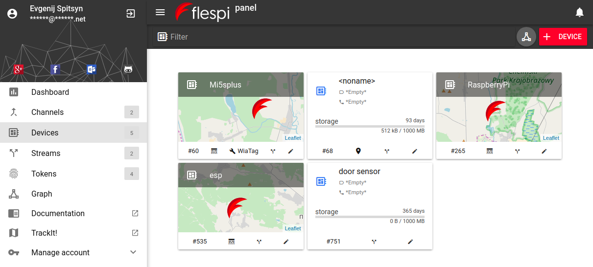 flespi device card location visualization