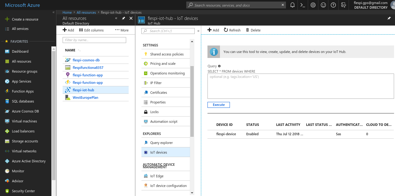 azure iot hub and device