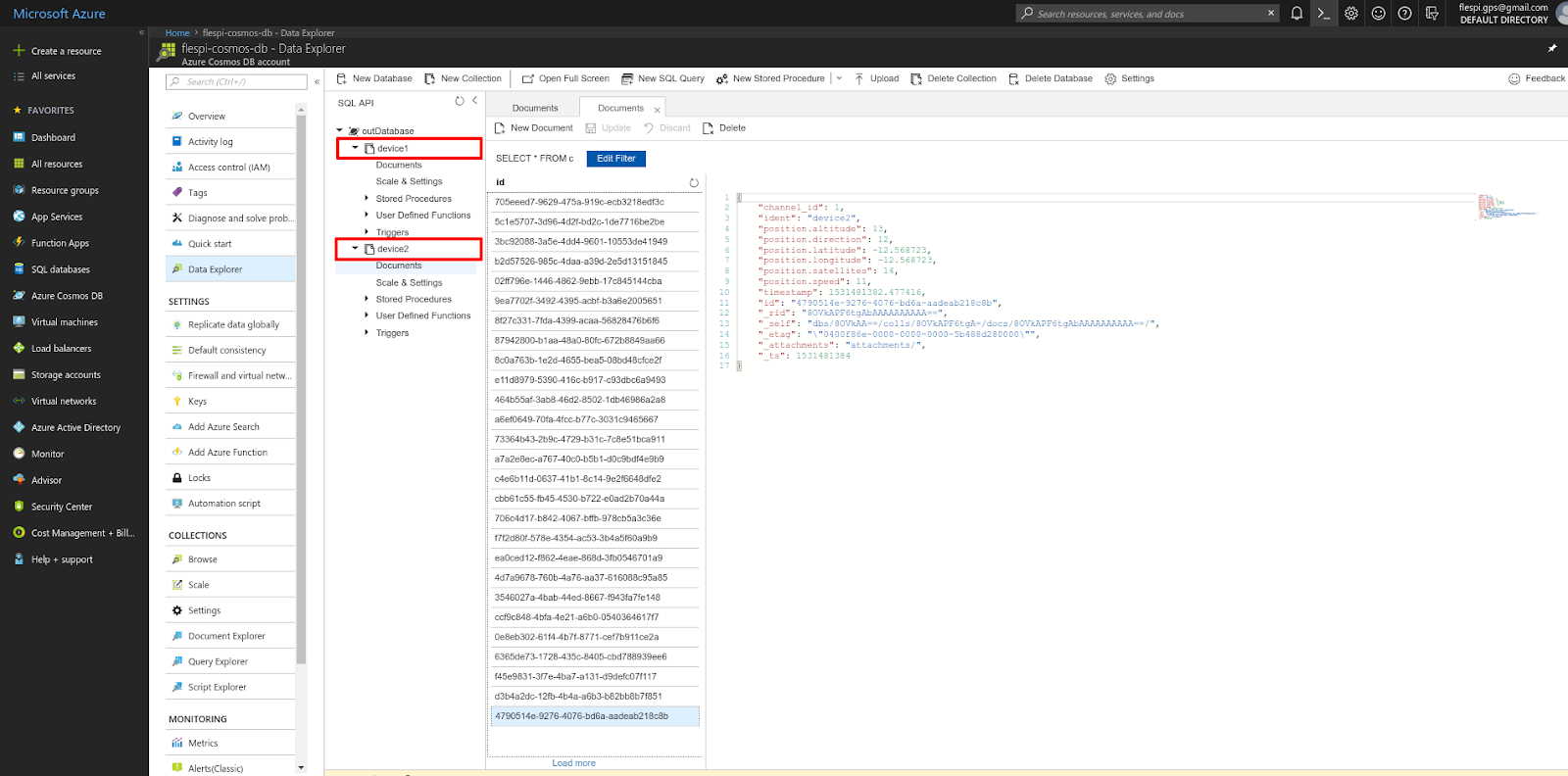 messages in azure cosmos db