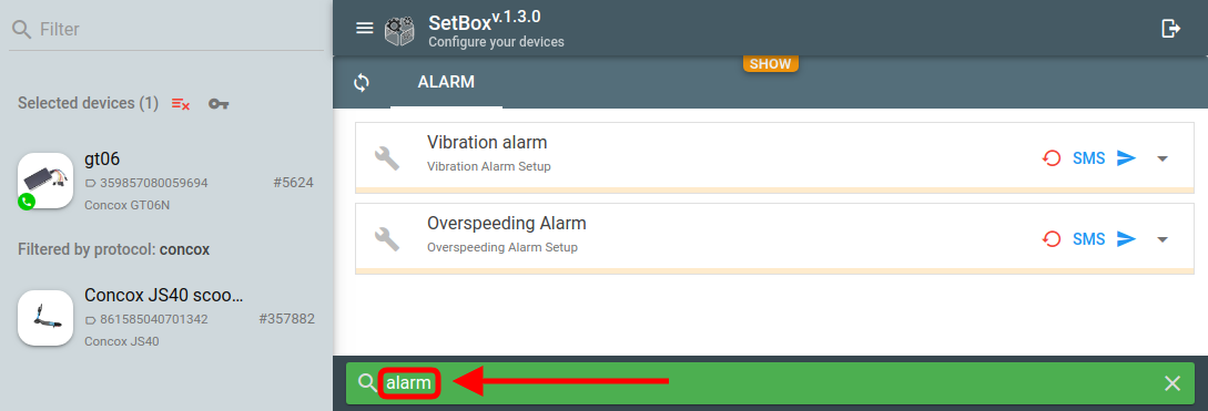 setbox settings filtering