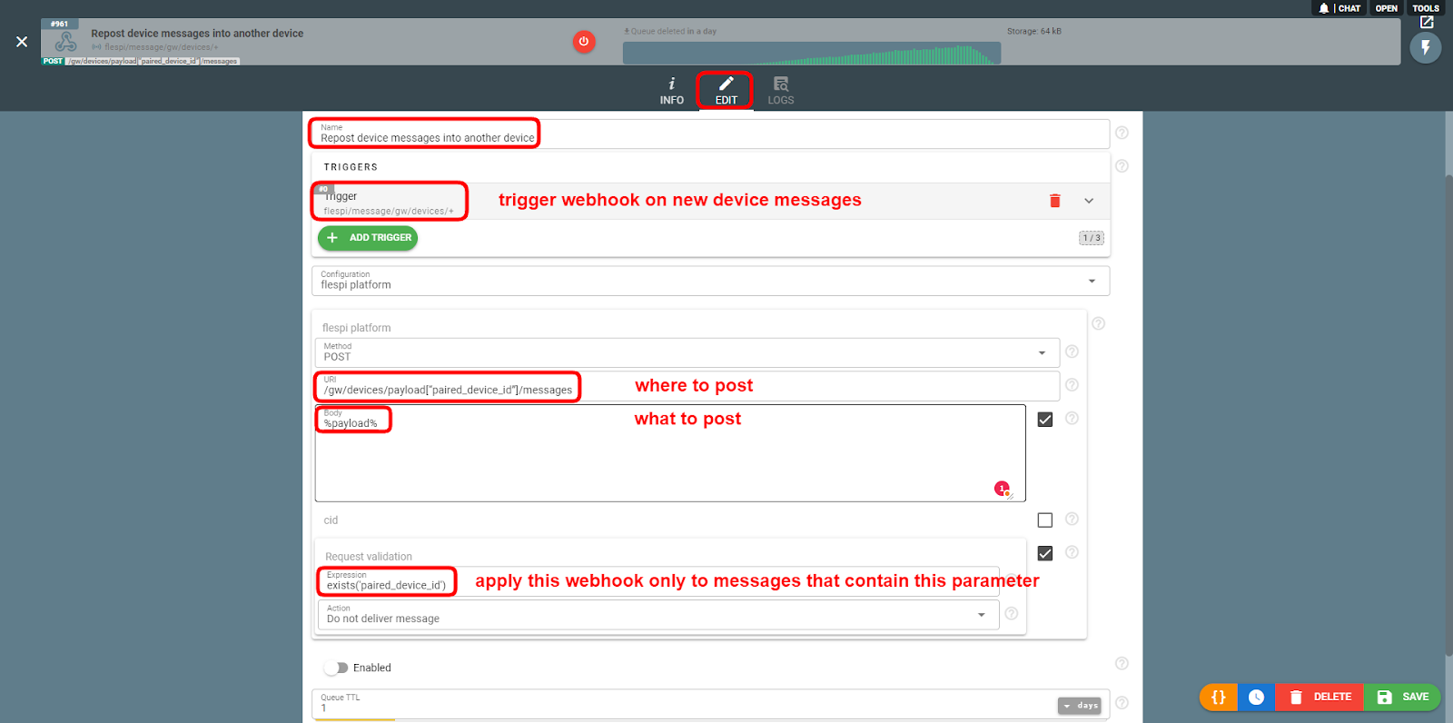 configure webhook to repost messages